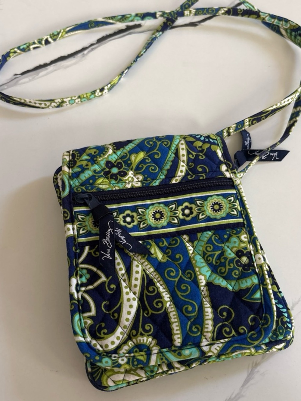 Quilted Blue & Green Paisley Crossbody Bag